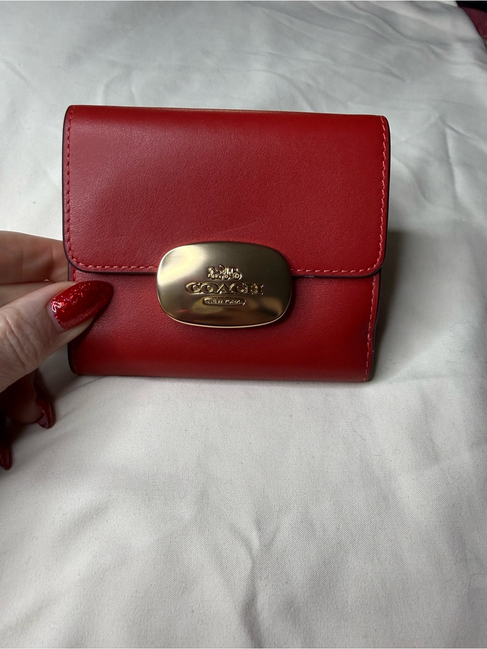 NWOT Coach Red Leather Small Wallet with Brass Hardware
